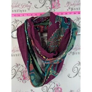 Baba scarf scarve flowers embroidered Floral Infinity Scarf in Plum & Teal by